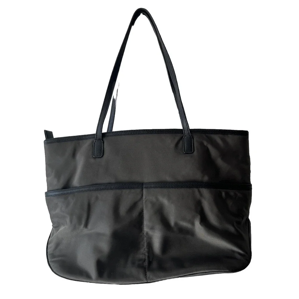 Michael Kors Kempton Gray Nylon Zip Top Tote Bag Purse Blue Lining Large